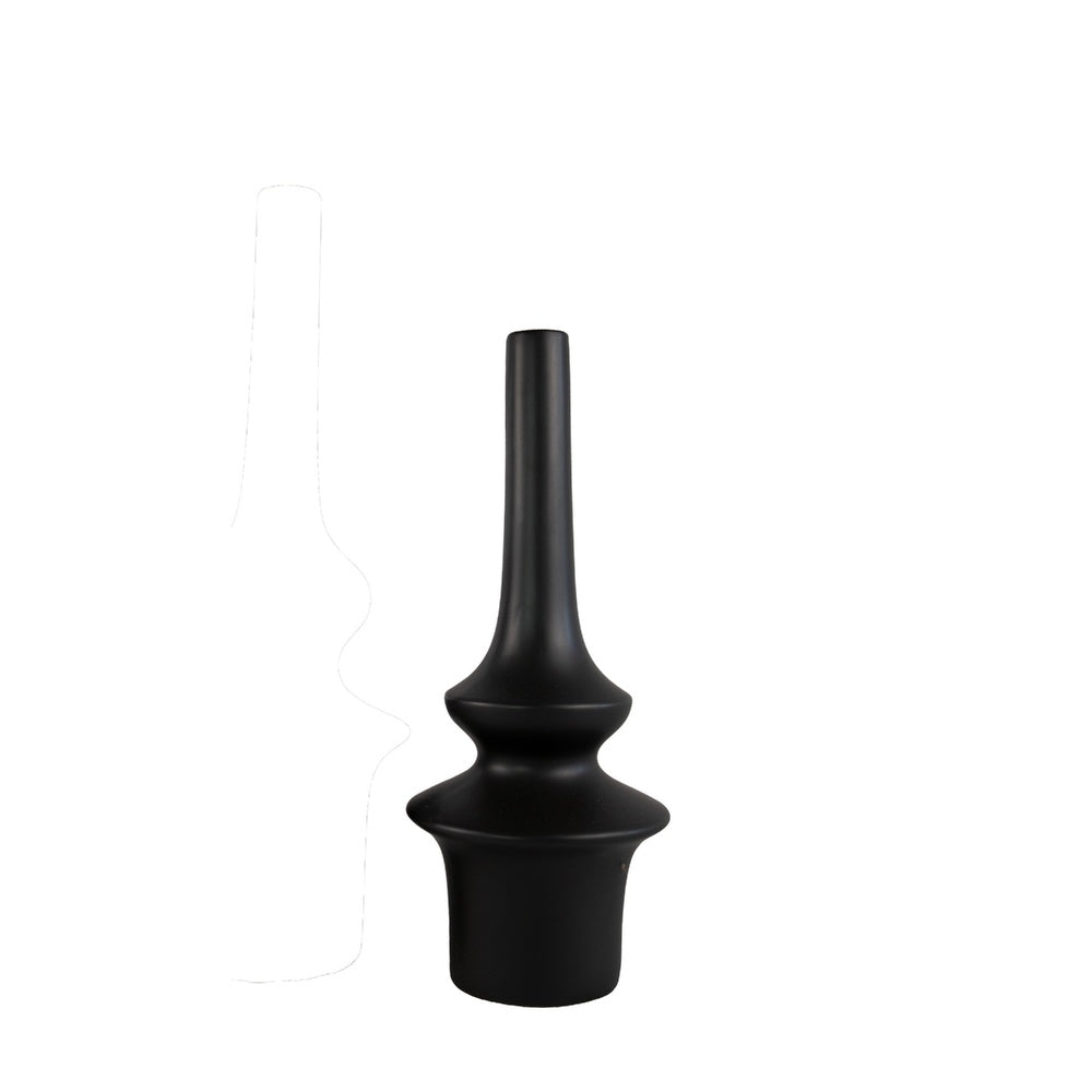 Fea Decorative Flower Vase, Narrow Mouth, Turned Black Ceramic, 17 Inch-BM353549