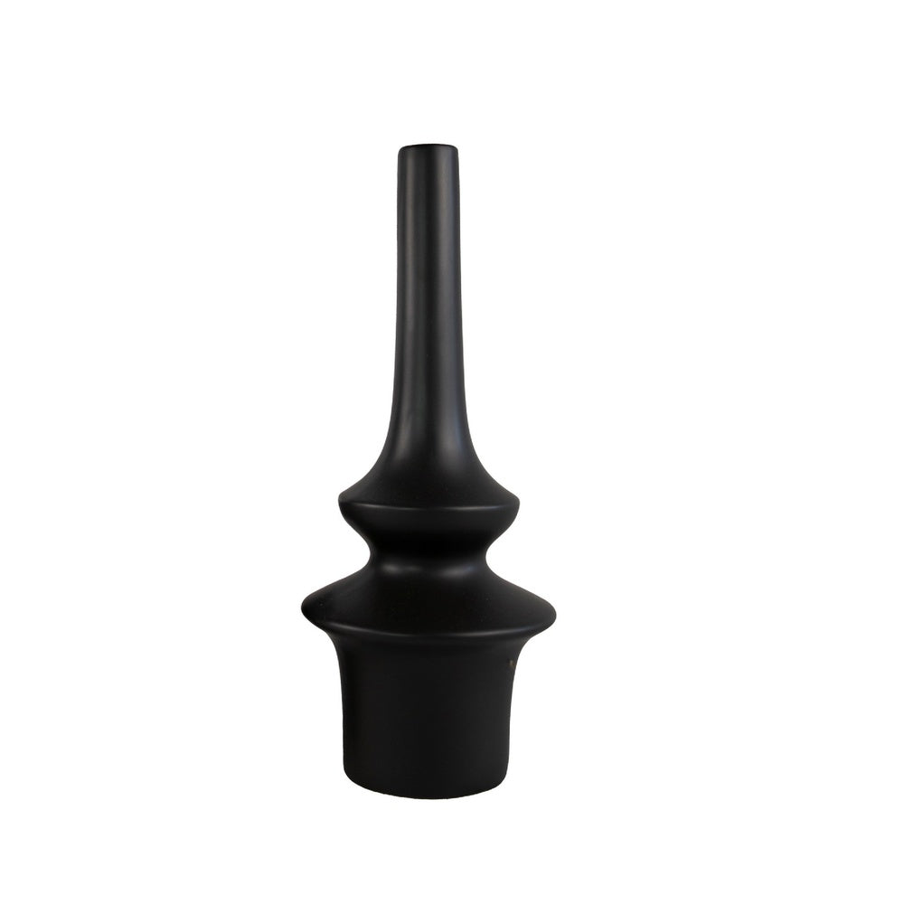 Fea Decorative Flower Vase, Narrow Mouth, Turned Black Ceramic, 17 Inch-BM353549