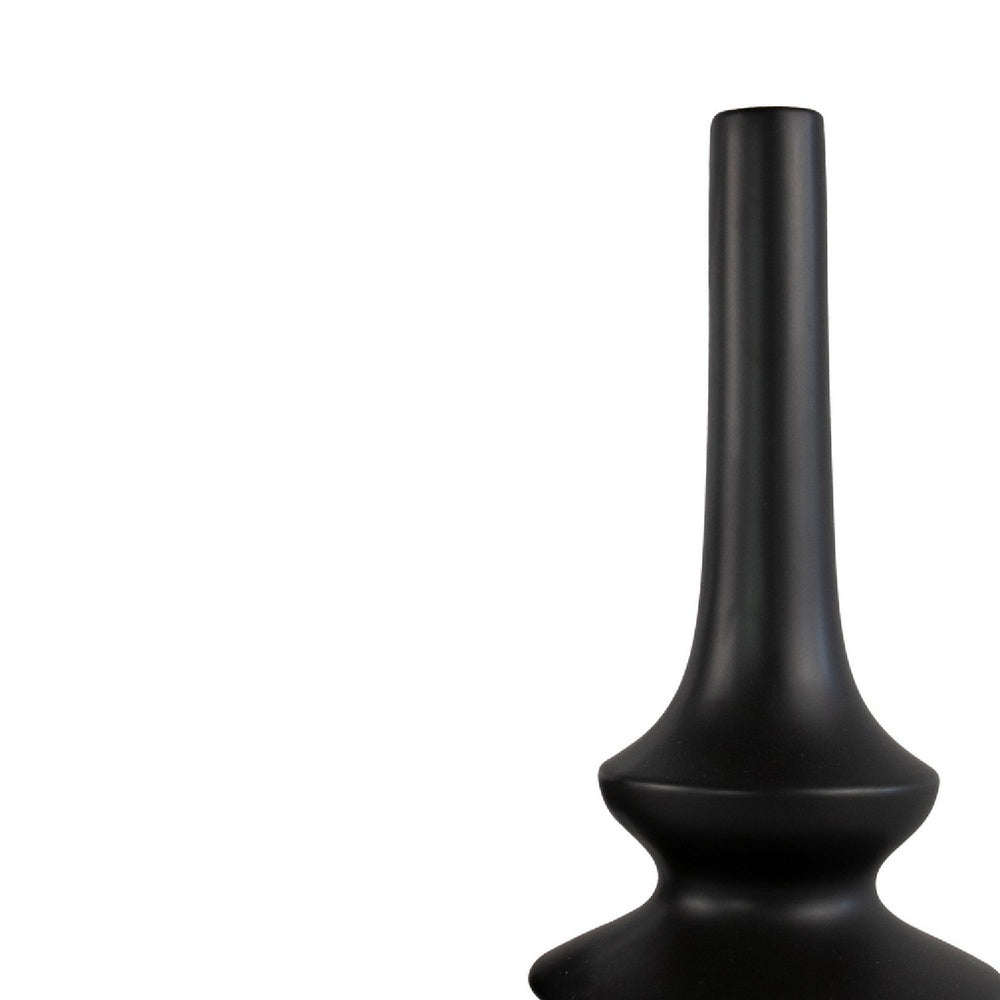 Fea Decorative Flower Vase, Narrow Mouth, Turned Black Ceramic, 17 Inch-BM353549