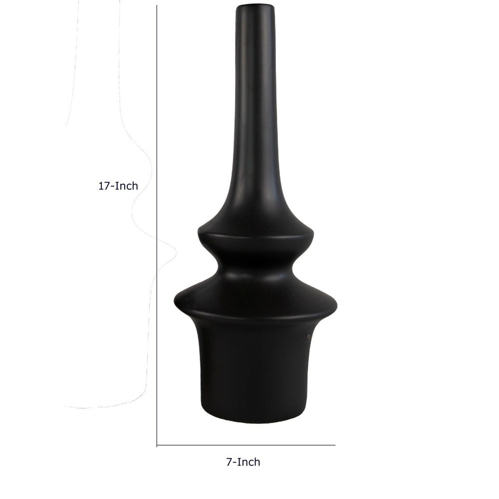 Fea Decorative Flower Vase, Narrow Mouth, Turned Black Ceramic, 17 Inch-BM353549