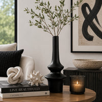 Fea Decorative Flower Vase, Narrow Mouth, Turned Black Ceramic, 17 Inch-BM353549