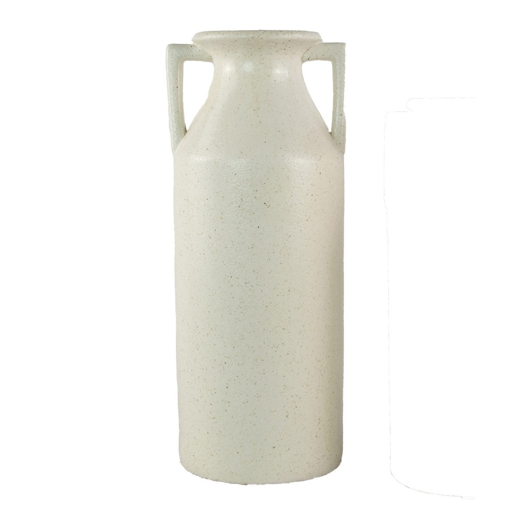 Decorative Flower Vase, Farmhouse Milk Jug Style, 17 Inch White Ceramic -BM353550
