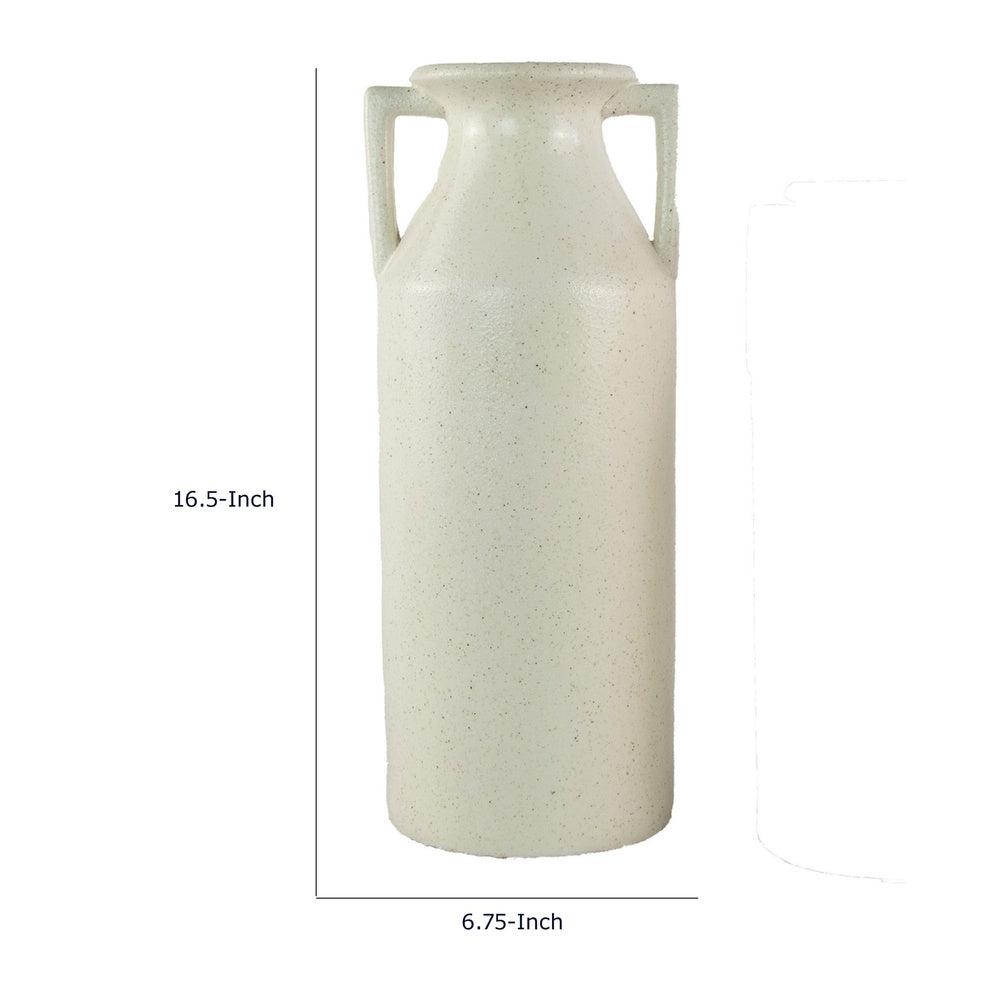 Decorative Flower Vase, Farmhouse Milk Jug Style, 17 Inch White Ceramic -BM353550