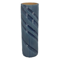 Decorative Flower Vase, Textured Herringbone, Blue Ceramic, 20 Inch-BM353551