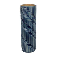 Decorative Flower Vase, Textured Herringbone, Blue Ceramic, 20 Inch-BM353551