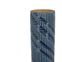 Decorative Flower Vase, Textured Herringbone, Blue Ceramic, 20 Inch-BM353551