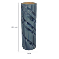 Decorative Flower Vase, Textured Herringbone, Blue Ceramic, 20 Inch-BM353551