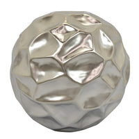 Decorative Accent Sculpture Orb, Faceted Glam Silver Ceramic, 9 Inch-BM353552