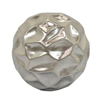 Decorative Accent Sculpture Orb, Faceted Glam Silver Ceramic, 9 Inch-BM353552