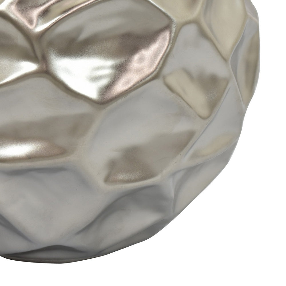 Decorative Accent Sculpture Orb, Faceted Glam Silver Ceramic, 9 Inch-BM353552
