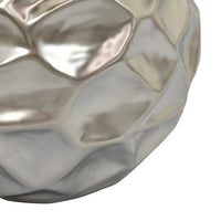 Decorative Accent Sculpture Orb, Faceted Glam Silver Ceramic, 9 Inch-BM353552