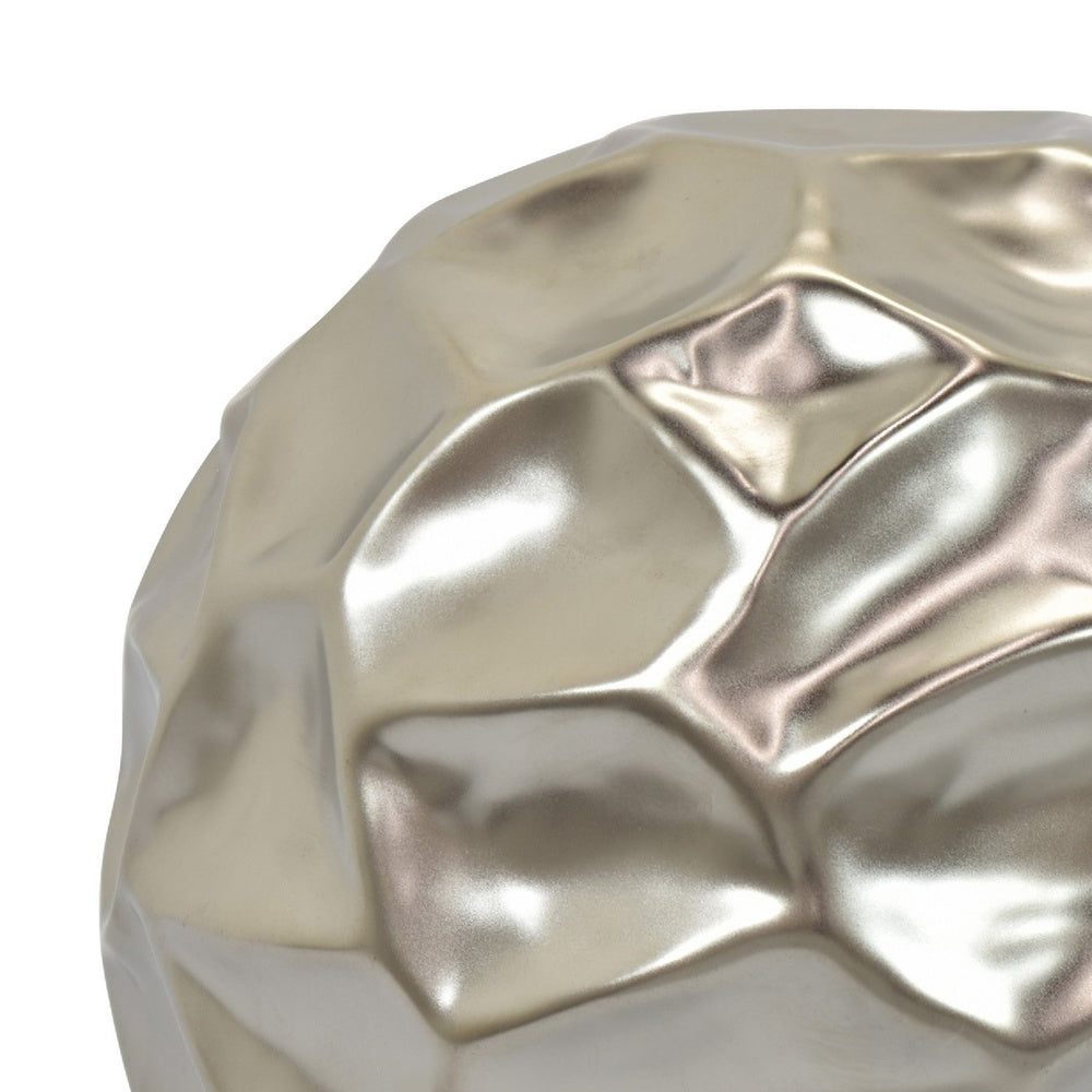 Decorative Accent Sculpture Orb, Faceted Glam Silver Ceramic, 9 Inch-BM353552