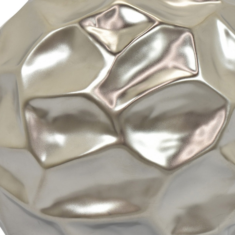 Decorative Accent Sculpture Orb, Faceted Glam Silver Ceramic, 9 Inch-BM353552