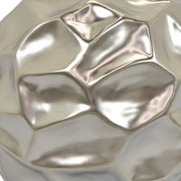 Decorative Accent Sculpture Orb, Faceted Glam Silver Ceramic, 9 Inch-BM353552