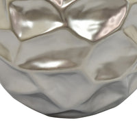Decorative Accent Sculpture Orb, Faceted Glam Silver Ceramic, 9 Inch-BM353552