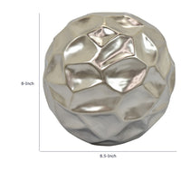 Decorative Accent Sculpture Orb, Faceted Glam Silver Ceramic, 9 Inch-BM353552