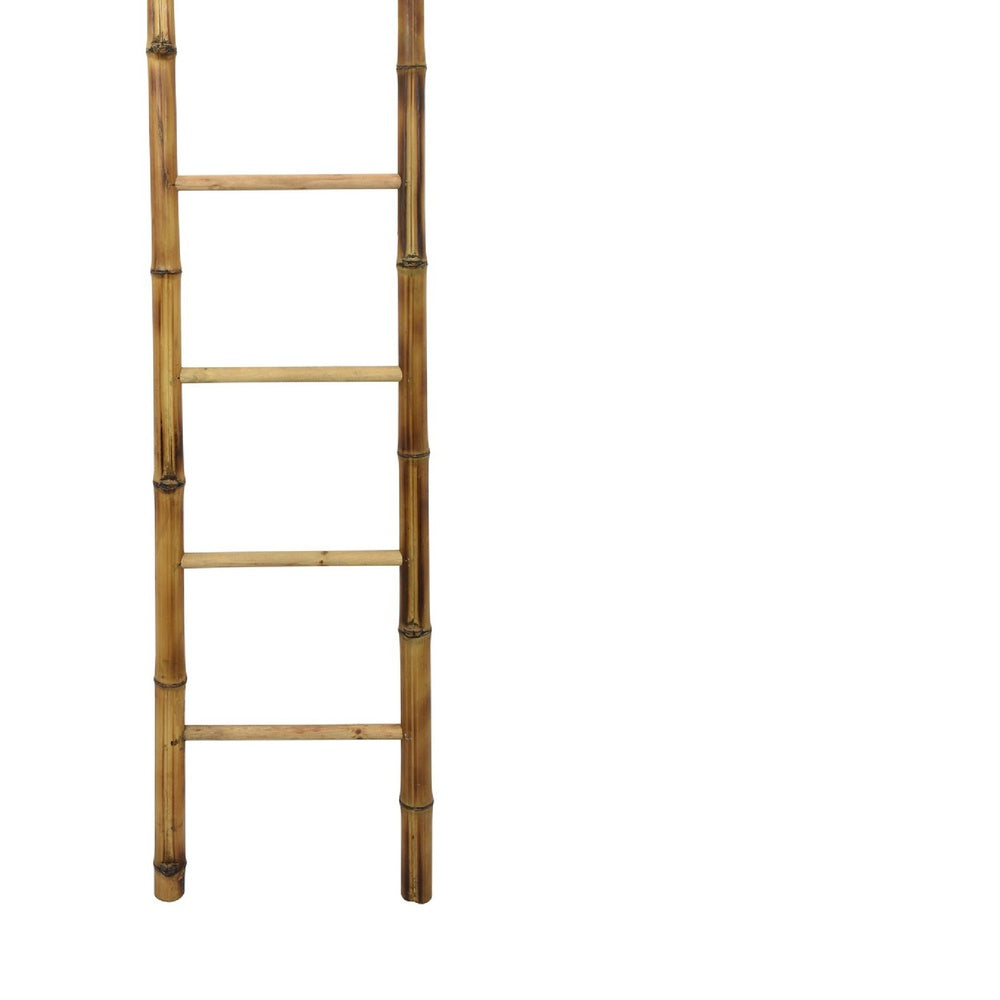 Natural Bamboo Ladder, Decorative and Utility Leaning Rack, 86 Inch Brown-BM353553