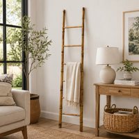 Natural Bamboo Ladder, Decorative and Utility Leaning Rack, 86 Inch Brown-BM353553