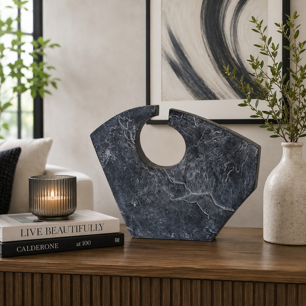 Tabletop Décor, Circular Cutout, Marble Accent Gray Resin, 16 Inch-BM353555