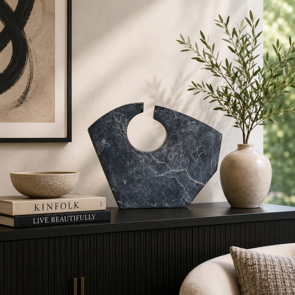 Tabletop Décor, Circular Cutout, Marble Accent Gray Resin, 16 Inch-BM353555