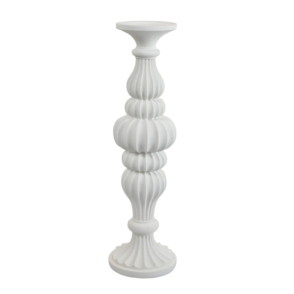 Tabletop Décor Candle Holder, Fluted Turned Baluster, White Resin, 18 Inch-BM353556