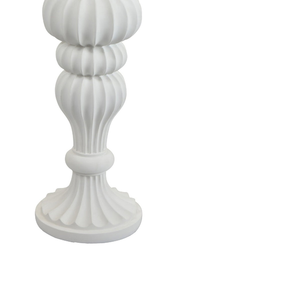 Tabletop Décor Candle Holder, Fluted Turned Baluster, White Resin, 18 Inch-BM353556