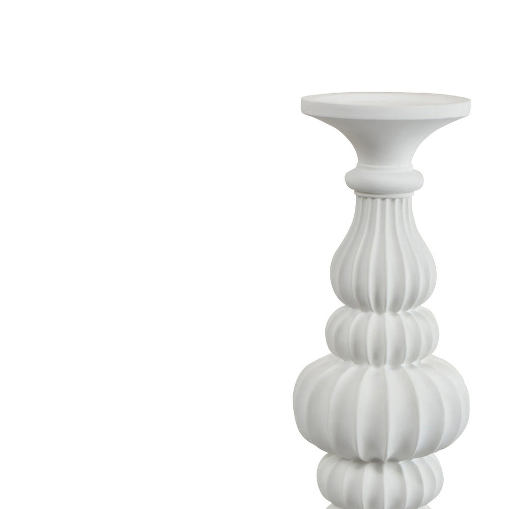 Tabletop Décor Candle Holder, Fluted Turned Baluster, White Resin, 18 Inch-BM353556