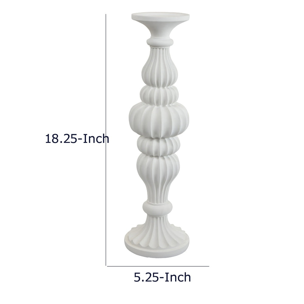 Tabletop Décor Candle Holder, Fluted Turned Baluster, White Resin, 18 Inch-BM353556