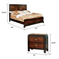 Queen Bedroom Set, Brown Wood, 3 Piece Set with 2 Nightstands