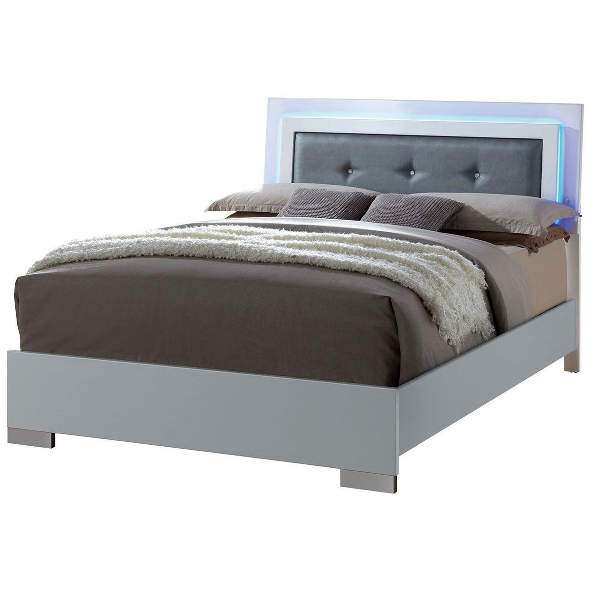 Queen Bedroom Set in White & Black Wood – 2 Piece Set with Nightstand