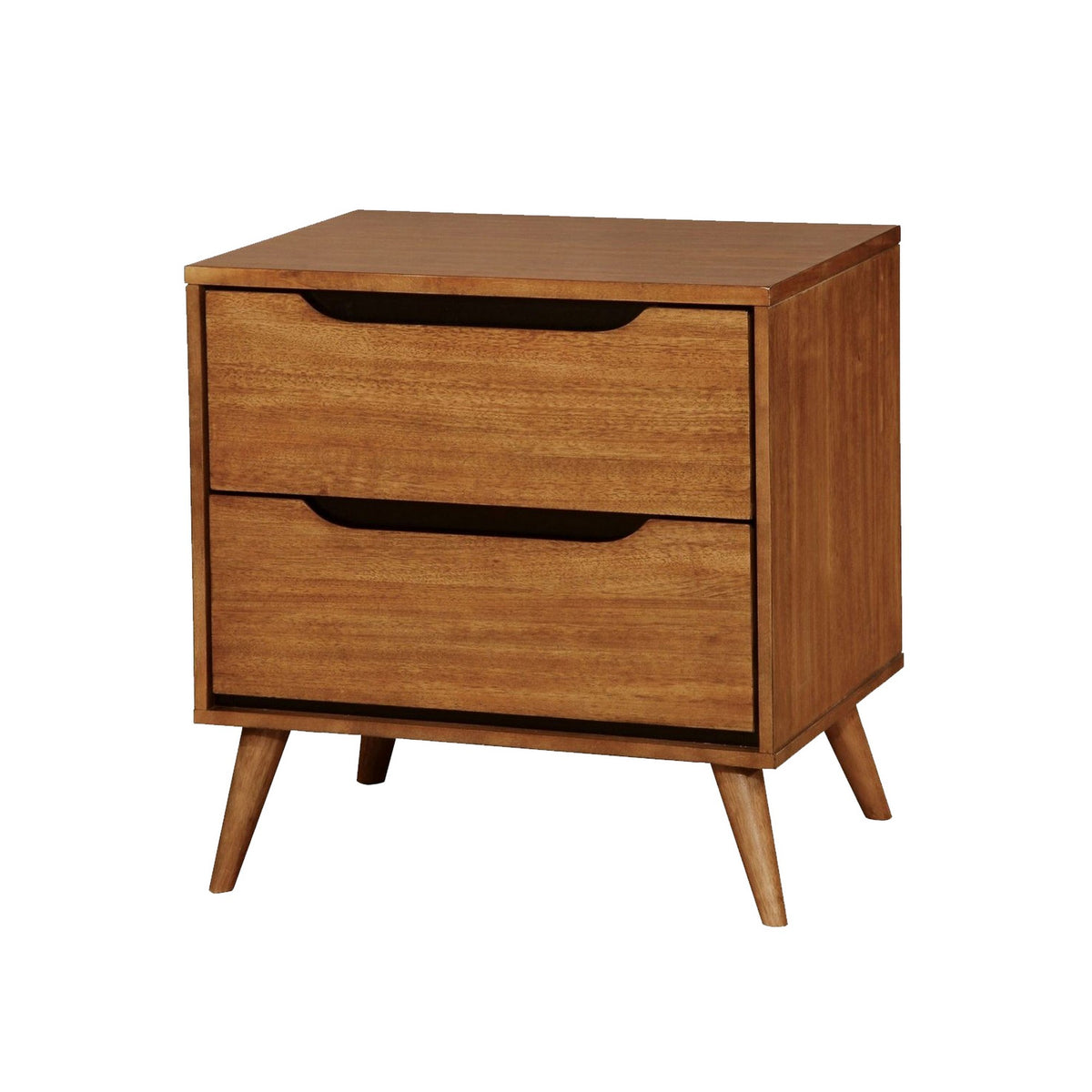 Queen Bedroom Set in Oak Brown Wood – 2 Piece Set with Nightstand