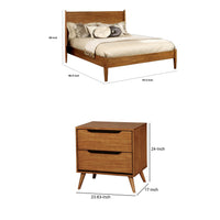 Queen Bedroom Set in Oak Brown Wood – 2 Piece Set with Nightstand