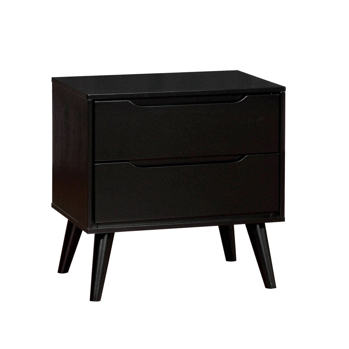 Queen Bedroom Set, Black Wood, 2 Piece Set with Nightstand