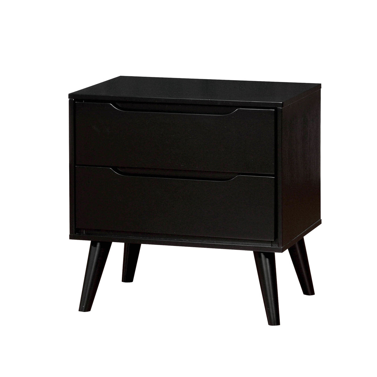 Queen Bedroom Set, Black Wood, 2 Piece Set with Nightstand