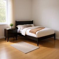Queen Bedroom Set, Black Wood, 2 Piece Set with Nightstand