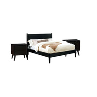 Queen Bedroom Set, Black Wood, 3 Piece Set with 2 Nightstands