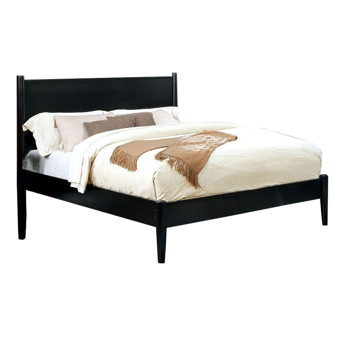 Queen Bedroom Set, Black Wood, 3 Piece Set with 2 Nightstands