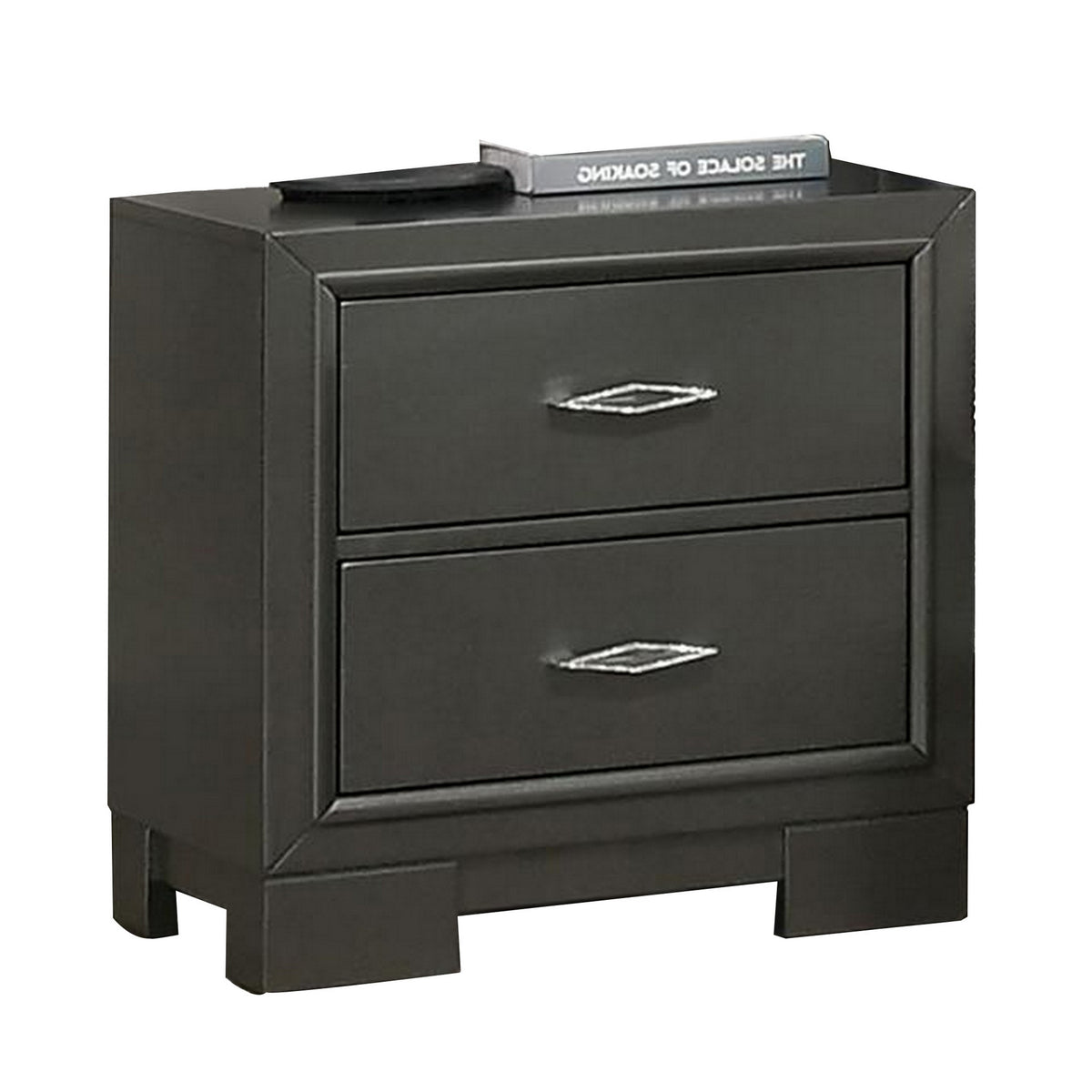 Queen Bedroom Set, Dark Gray, Metallic Gray Wood, 2 Piece Set with Nightstand