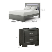 Queen Bedroom Set, Dark Gray, Metallic Gray Wood, 2 Piece Set with Nightstand