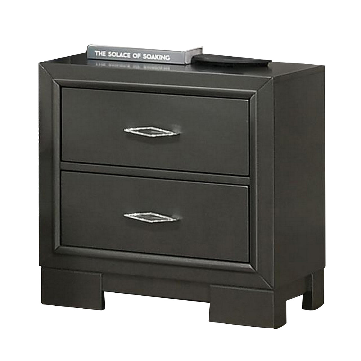 Queen Bedroom Set, Dark Gray, Metallic Gray Wood, 3 Piece Set with 2 Nightstands