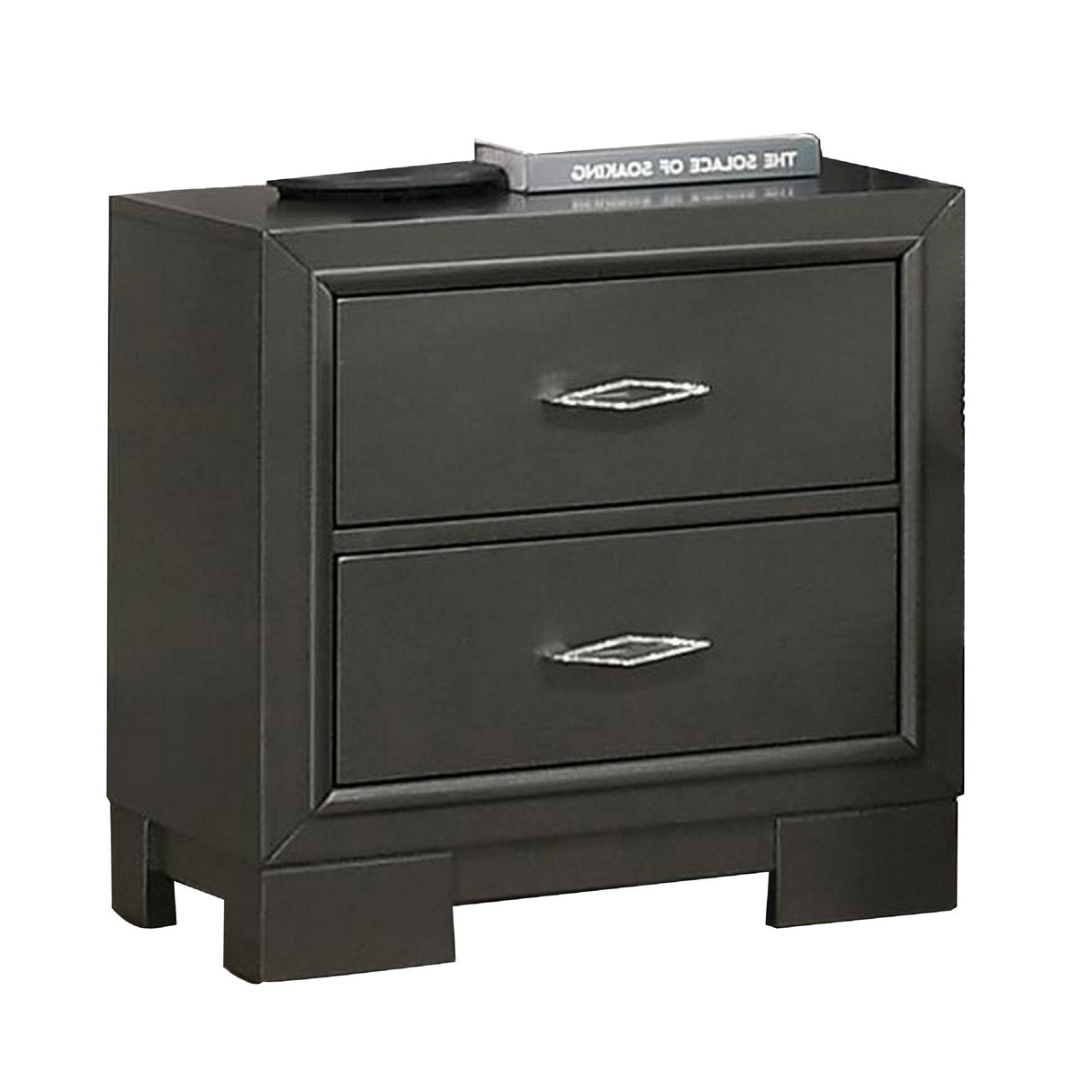 Queen Bedroom Set, Dark Gray, Metallic Gray Wood, 3 Piece Set with 2 Nightstands