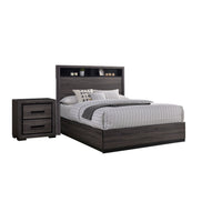 Queen Bedroom Set in Gray & Black Wood – 2 Piece Set with Nightstand