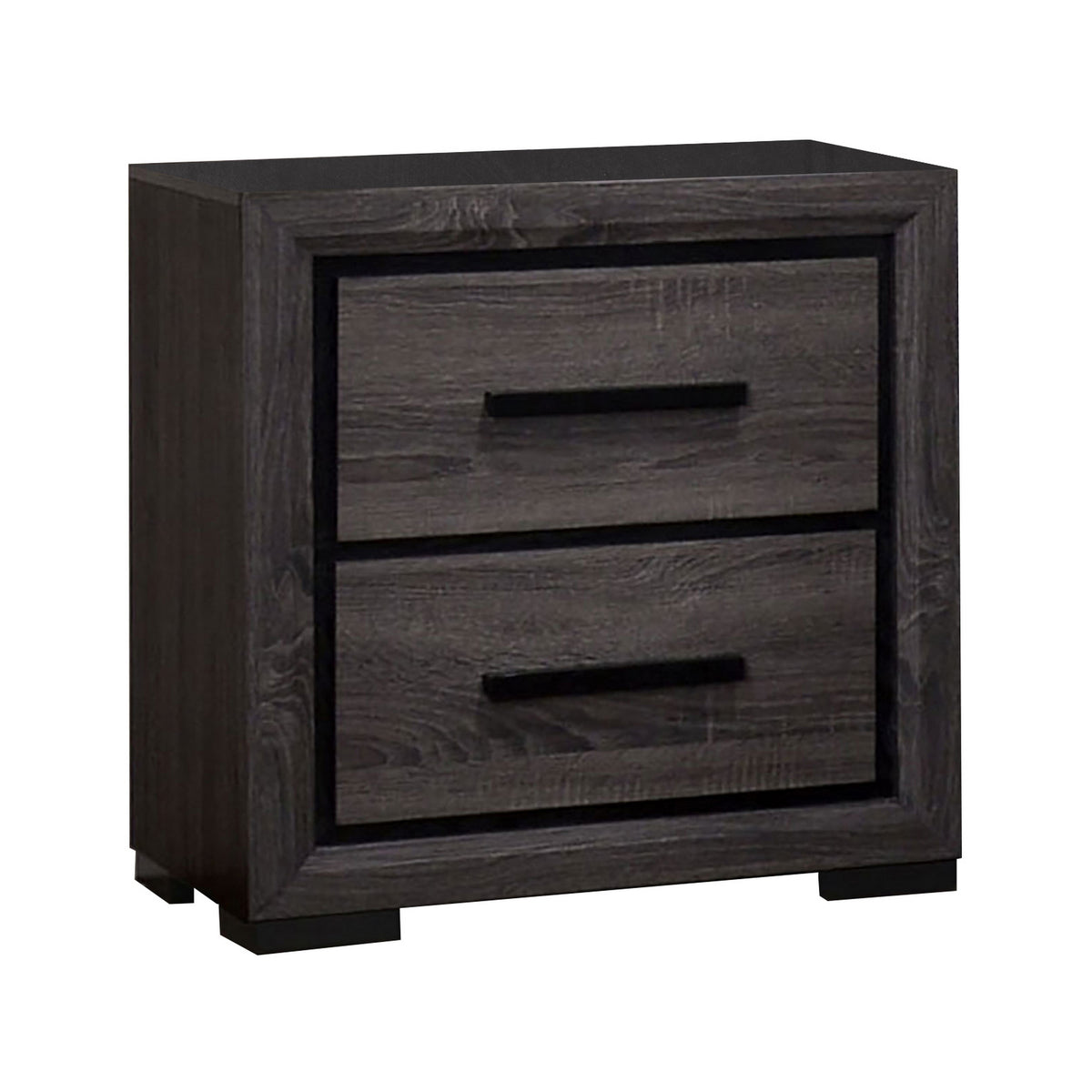 Queen Bedroom Set in Gray & Black Wood – 2 Piece Set with Nightstand