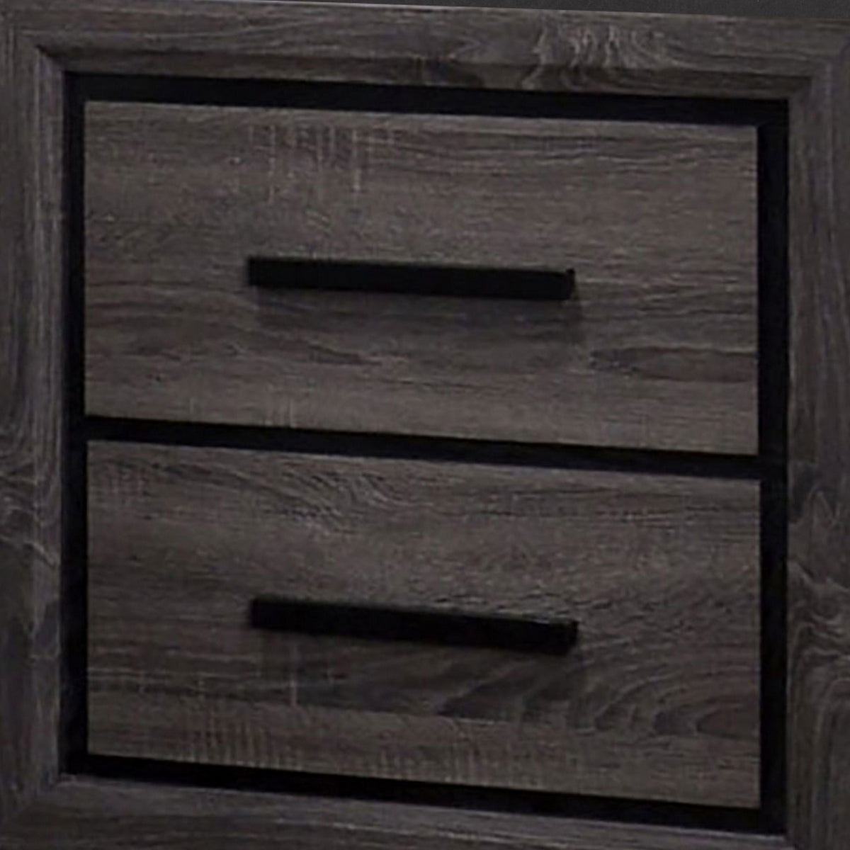 Queen Bedroom Set in Gray & Black Wood – 2 Piece Set with Nightstand