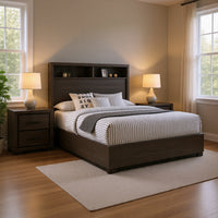 Queen Bedroom Set in Gray & Black Wood – 2 Piece Set with Nightstand