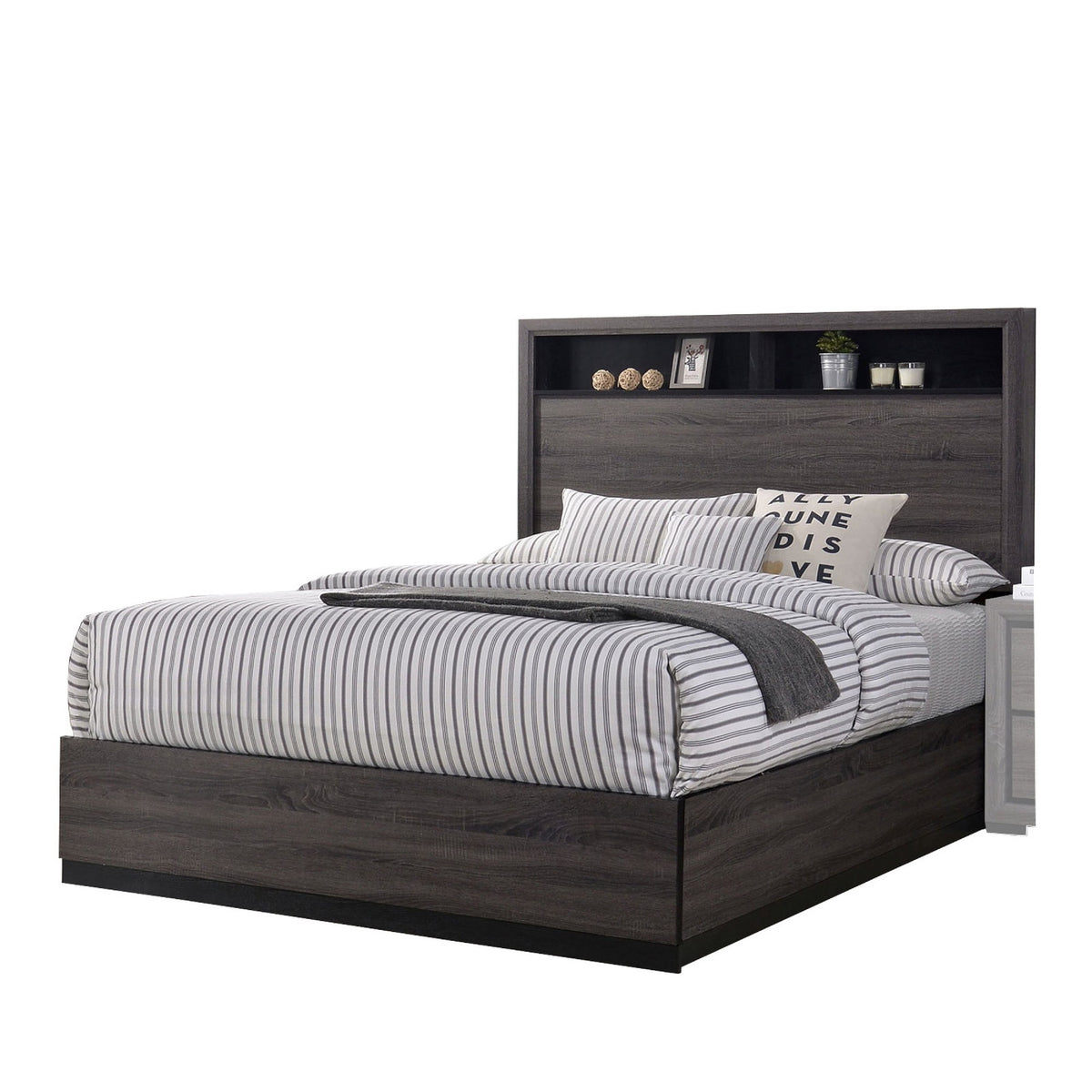 Queen Bedroom Set in Gray & Black Wood – 3 Piece Set with 2 Nightstands