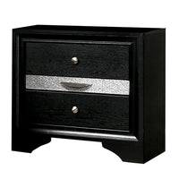 Queen Bedroom Set, Black, Silver Wood, 2 Piece Set with Nightstand