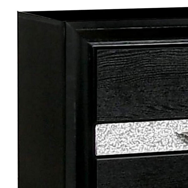 Queen Bedroom Set, Black, Silver Wood, 2 Piece Set with Nightstand