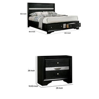 Queen Bedroom Set, Black, Silver Wood, 2 Piece Set with Nightstand