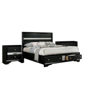 Queen Bedroom Set, Black, Silver Wood, 3 Piece Set with 2 Nightstands